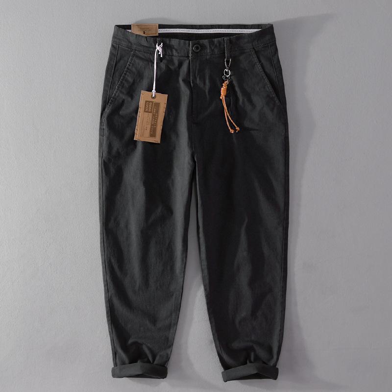 Spring/Autumn Men's Pants Casual Retro Style Cargo Pants Solid Color Cotton Straight Nine Points Pant Baggy Men Trousers