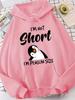 Men I'm Not Short I'm Penguin Size Hoodie Navy Oversized Cute Penguin Graphic Pullover Streetwear Sweatshirt Autumn Winter