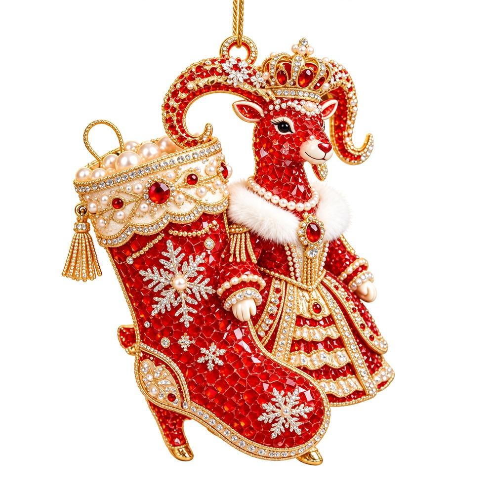 2D Flat Goat Hanging Ornament Set Acrylic Artificial Rhinestone Animal Hanging Decoration Shining Simulation Keychain