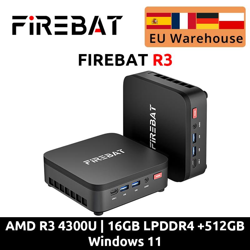 FIREBAT Мини-ПК R3 AMD Ryzen 3 4300U 8 ГБ/16 ГБ ОЗУ LPDDR4 256 ГБ/512 ГБ SSD M.2 SATA Windows 11 Pro Настольный компьютер WiFi6 BT5.2