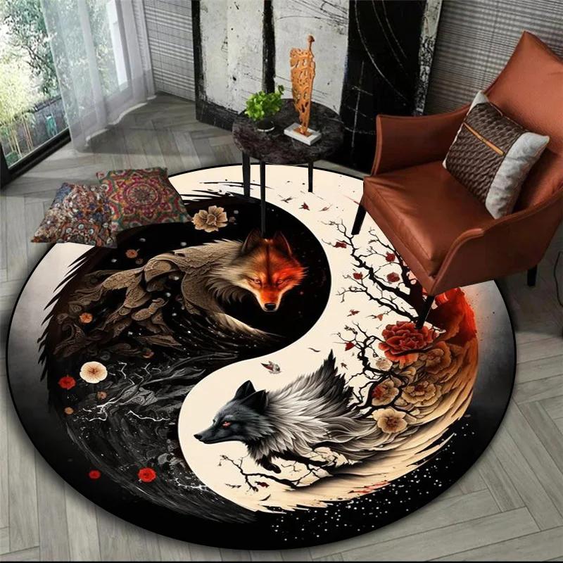 3D printed animal tiger dragon lion tree of life circular carpet computer chair floor mat