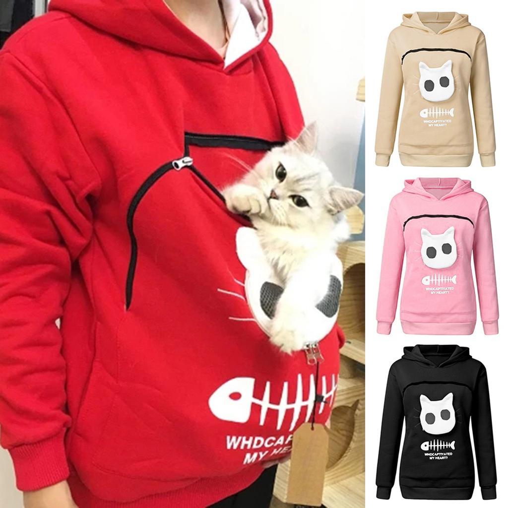 Толстовка Cat Lovers Hoodie Kengaroo Dog Pet Paw Pullovers Cuddle Pouch Sweatshirt Pocket Animal Ear Hooded Pullover