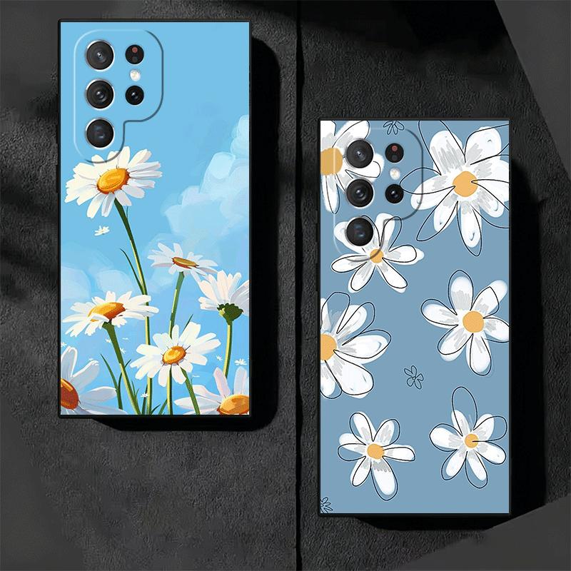 Daisy Flowers Aesthetics Soft Phone Case for Samsung Galaxy S26 S25 Edge S24 Ultra S23 Plus S22 S21 FE S20 Black Cover Back Shel