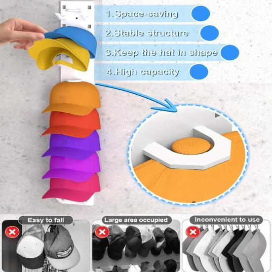 1/2 шт. Держатель для бейсболок Подставка для шляп Высокая грузоподъемность Легко установить Настенный Многослойные крючки для шляп Вешалка для кепок