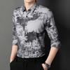 Spring and Autumn Men's Long Sleeves Printed Shirt Fashion Trendy Unique Lapel Thin Loose Men's Clothing Shirt