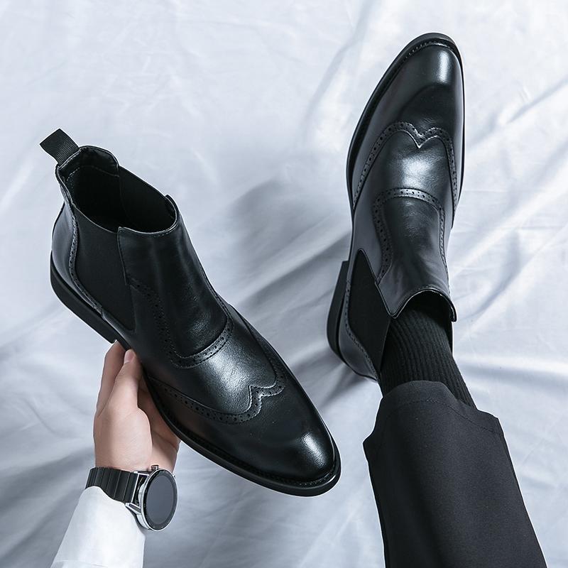 Ботинки Мужские Повседневные Удобные Модные Ботинки на Блочном Каблуке Мужские Деловые Офисные Брендовые Ботинки Челси Черные Коричневые Размер 38-45 Мужские Ботинки
