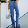 Autumn Wash Split Strict Select Waist Style Denim Pants Casual Pants