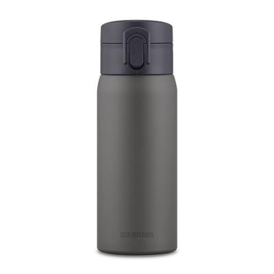 Бутылка для воды Iris Ohyama One Touch Mug Bottle 350 мл Серая с вакуумной изоляцией Сохраняет тепло, а не холод Можно открыть и пить одной рукой