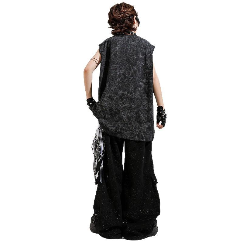 Kids Hip Hop Performance Outfit Set Boys Girls Sleeveless Rhinestone Vest Pants Street Dance Costume