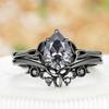 Luxury European and American New Inlaid Water Drop Zircon Ring, Gun Black Electroplated Women's Clover Flower Pair Ring