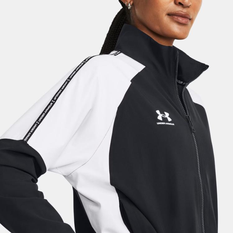 Under Armour Куртка женская, на молнии, прямая, повседневная, с длинным рукавом, в стиле ретро, со стоячим воротником, черная 1379447-001