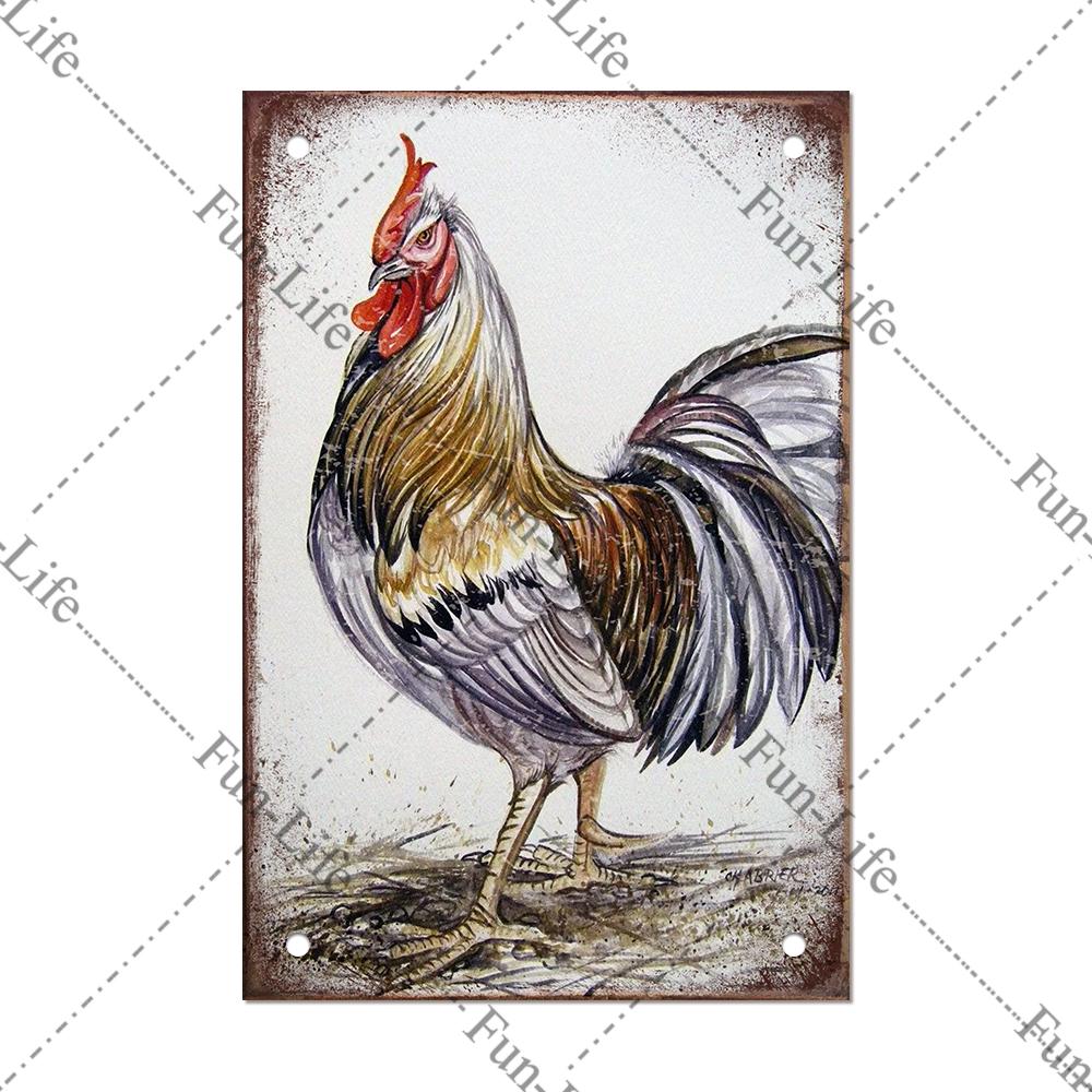 Винтажный постер с курицей, металлические жестяные знаки, тарелка, петух, куриное яйцо, ретро-налет, домашний декор на стену, 20x30 см