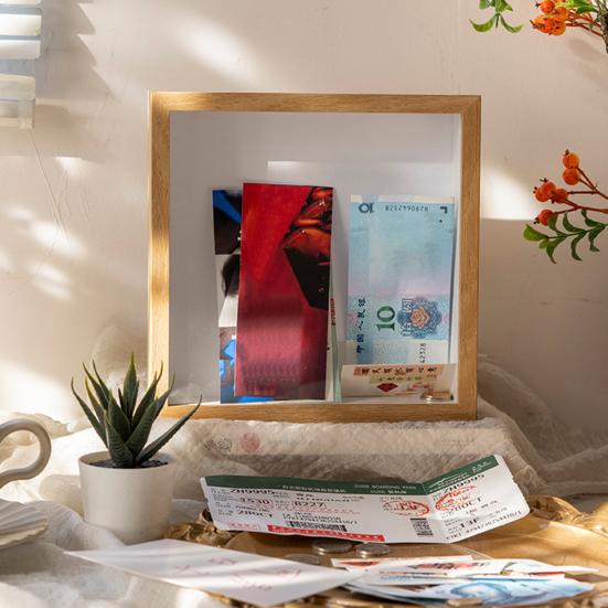 Билет Shadow Box с прорезью Деревянная рамка Путешествия Приключения Архивная коробка Квадрат