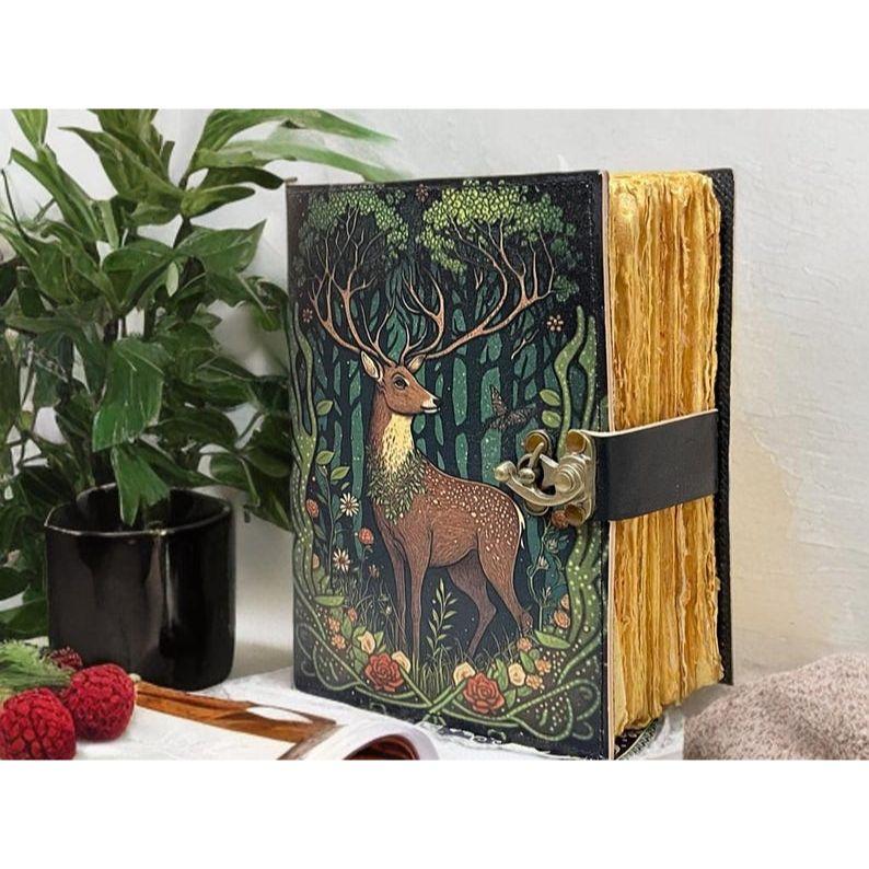 Охотник Кожаный Гримуар: Блокнот Stag для колдовства, винтажный кожаный журнал ручной работы