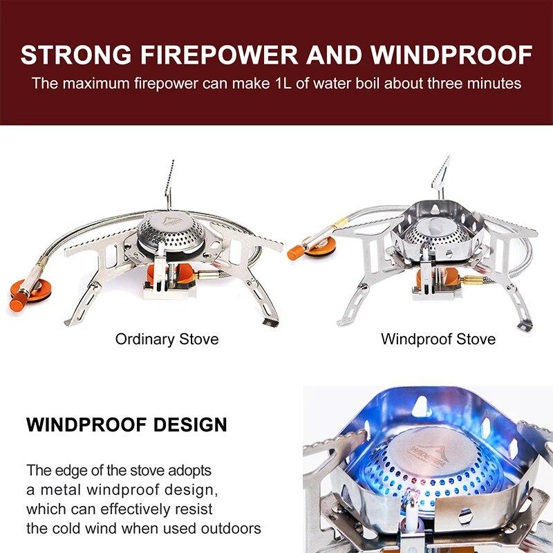 Widesea Camping Burner 3200W Windproof Foldable Electric Ignition Outdoor Portable Gas Stove Outdoor Camping Hiking Fishing