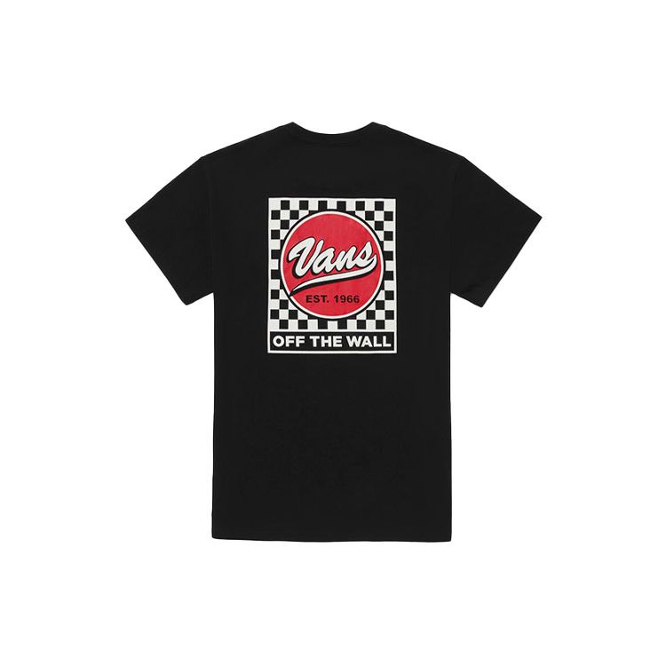 Vans Checkerboard Logo Print Loose Casual Short Sleeve T-Shirt Unisex Tops Black VN0A4UTRBLK