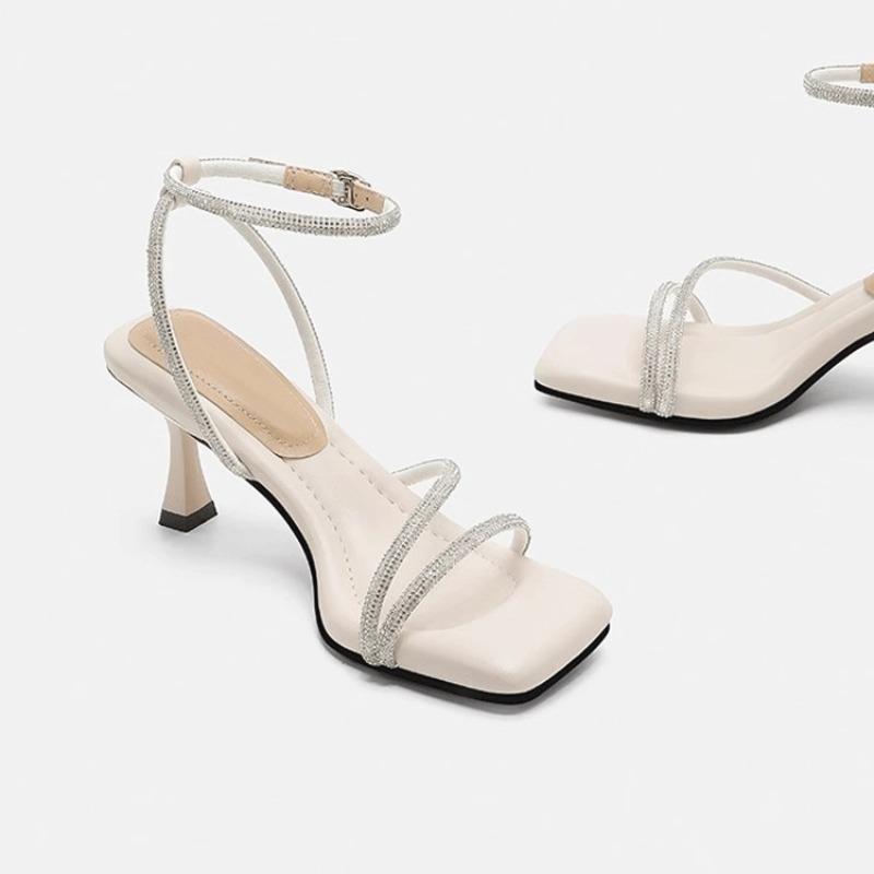 Fashion New Rhinestone with One-word Strap To Step on Shit and Feel Cool Slippers Spring Stiletto Wear Outward Height-enhancing Shoes