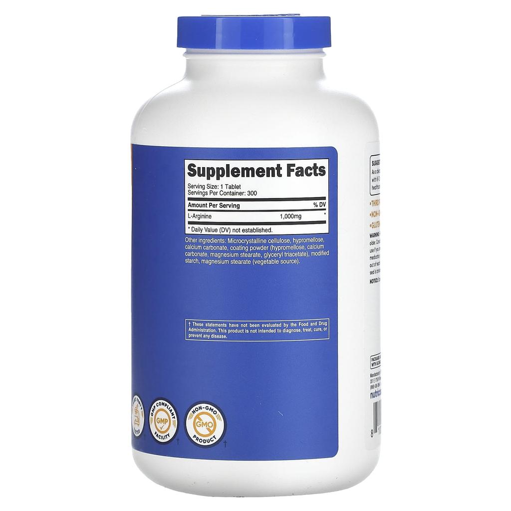 Nutricost L-arginine, 1,000mg, 300 Tablets