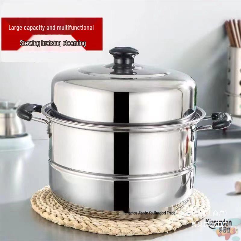 304 Очень толстая нержавеющая сталь Двухслойная пароварка: Большая кастрюля для супа, для приготовления рыбы на пару, совместима с индукционными и газовыми плитами