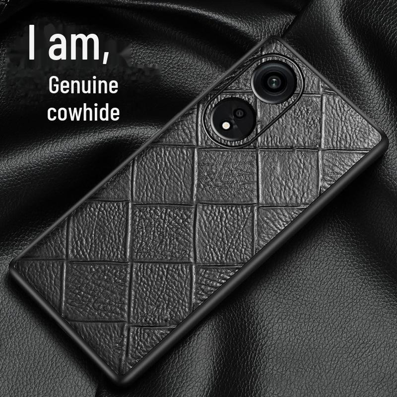 Чехол из натуральной кожи с ромбовидным узором из коровьей кожи для OPPO A1/A2Pro - Всесторонняя защитная накладка для версии A1 Vitality