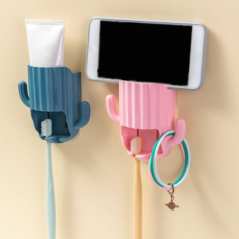 Полка Настенный Стеллаж для хранения аксессуаров для ванной комнаты Органайзер для бритвы Крючок-кактус Держатель для зубных щеток
