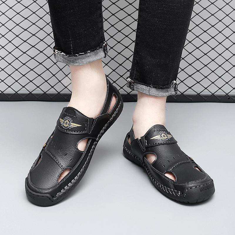 39-48 Летние мужские кожаные пляжные сандалии ручной работы Мужские сандалии с закрытым носком Сандалии большого размера