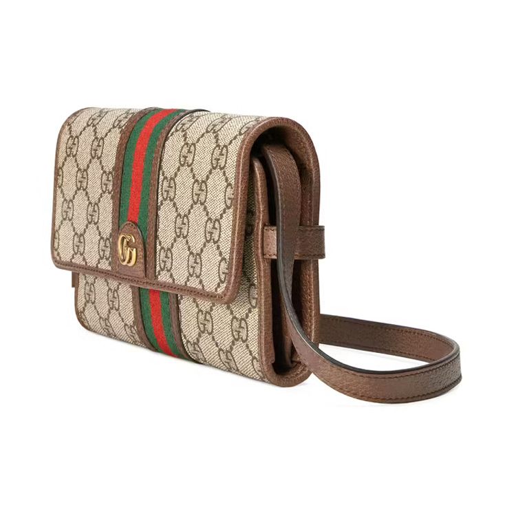 Gucci Сумка Ophidia GG Supreme Canvas Super Mini Crossbody со stripe-лентой, бежевая, для унисекс, для повседневного использования