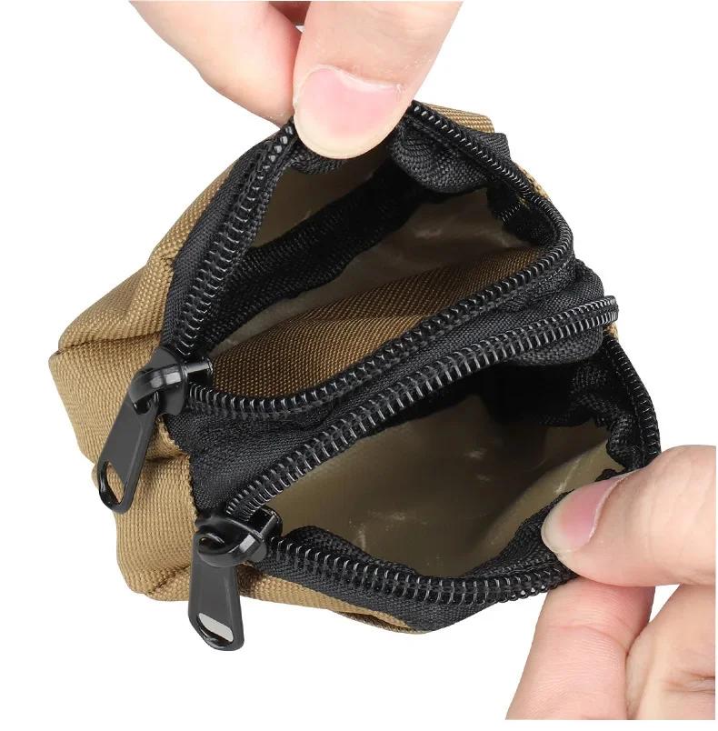 Nylon Double Zipper Pocket Coin Purse Men Tactical Molle Pouch Lightweight Outdoor Small Card Holder Keys Storage Belt Waist Bag