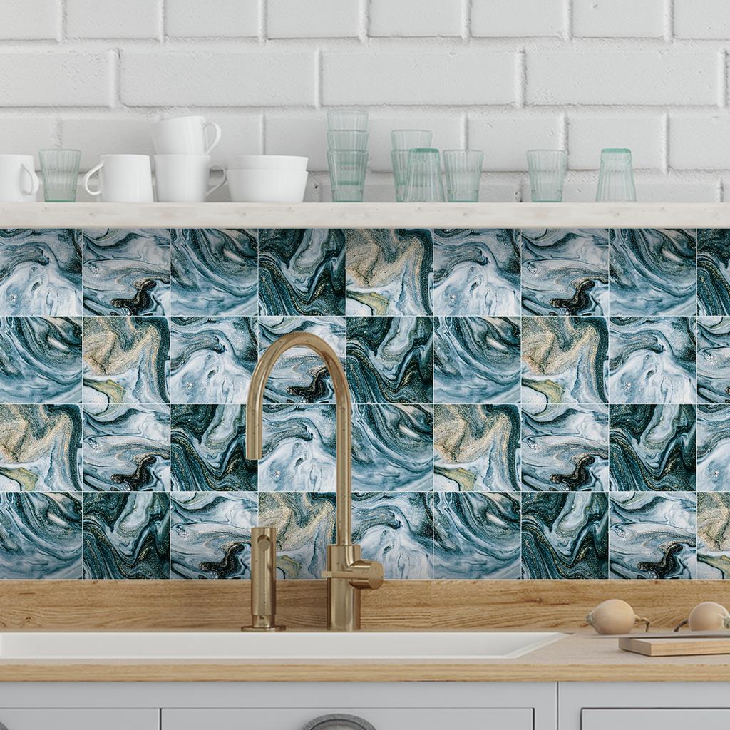 10pcs Marble Tiles Sticker Kitchen Wardrobe Bathroom Home Decor Wall Sticker Self-adhesive Crystal Hard Film Art Wall Decals