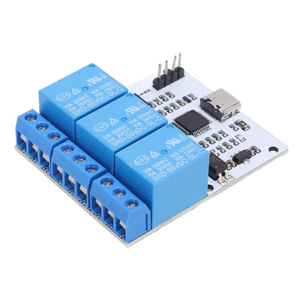 USB Relay Module 3 Channel Type C to Serial Port Control Relay Module with Overcurrent Optocoupler Protections