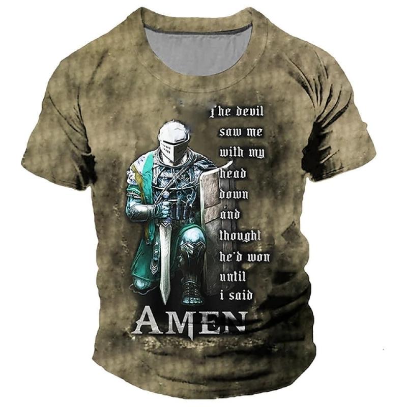 Men's T-shirt Casual Cotton Short Sleeve Shirt Temple Crusader Print T Shirt Fashion Vintage Clothing High Quality