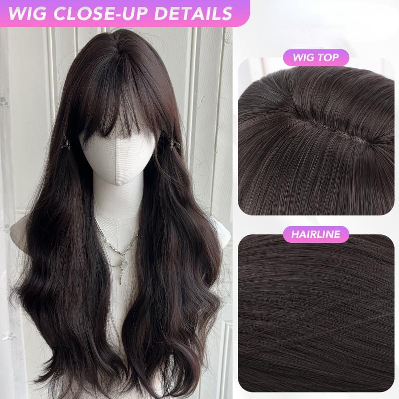 Коричневые вьющиеся парики с воздушной челкой, 24-дюймовые синтетические парики из волокна, термостойкие натуральные вечерние или селфи для женщин, корейская мода