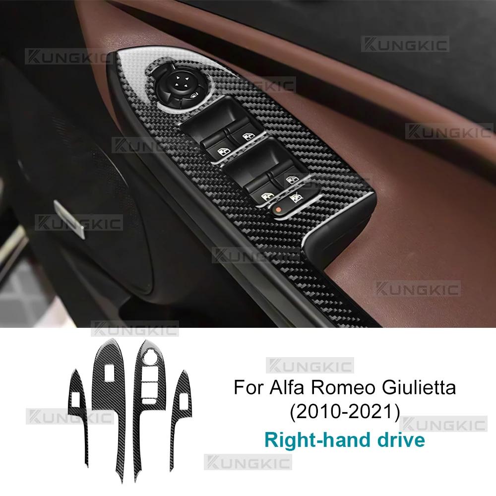 Real Soft Carbon Fiber Car Window Lift Switch Panel Sticker For Alfa Romeo Giulietta 940 2010-2015 2016 2017 2018 2019 2020 2021