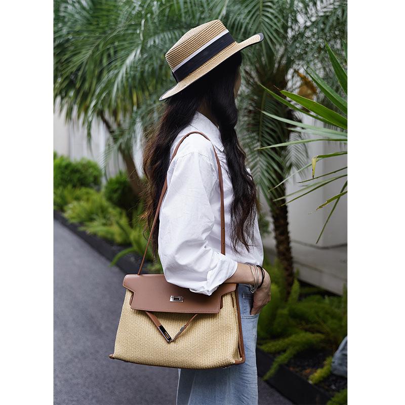 Versatile briefcase Simple Kelly bag Large capacity shoulder bag Tote bag Crossbody bag Woven women's bag
