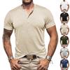 Summer New Men's Bamboo-joint Henley Button Casual Solid-color Large-sized Short-sleeved T-shirt