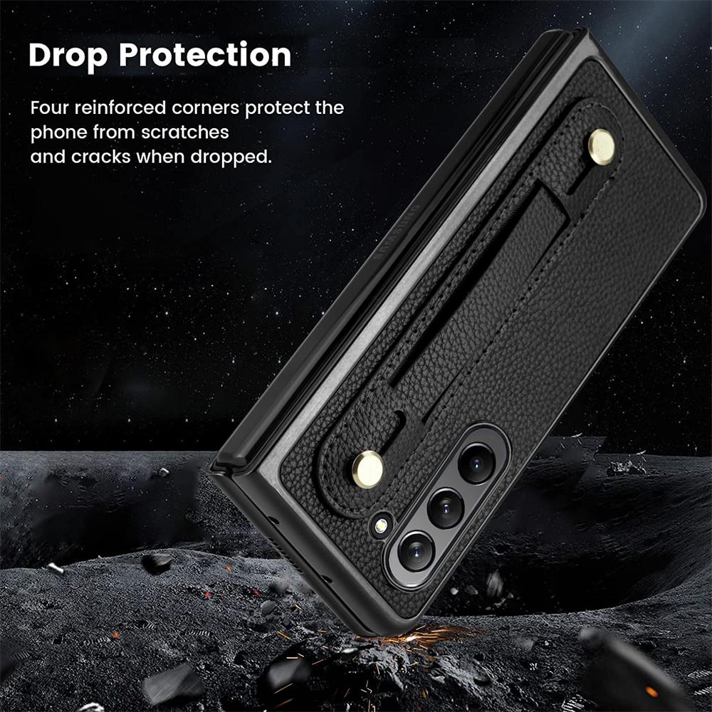 Удобный кожаный чехол в деловом стиле для Samsung Galaxy Z Fold 5 5G Z Fold4 3 2, защитная пленка для экрана, браслет, чехол