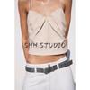 Spring and Summer New Women's Clothing Linen Blended Heart-Shaped Collar Ruched Design Minimalist Camisole Tops 3067028