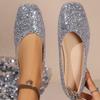 Fashion Fashion Solid Bling Flats Shoes for Women Spring Autumn 2025 Slip On Shallow Women'flats Shoes Plus Size Square Toeshoes Woman