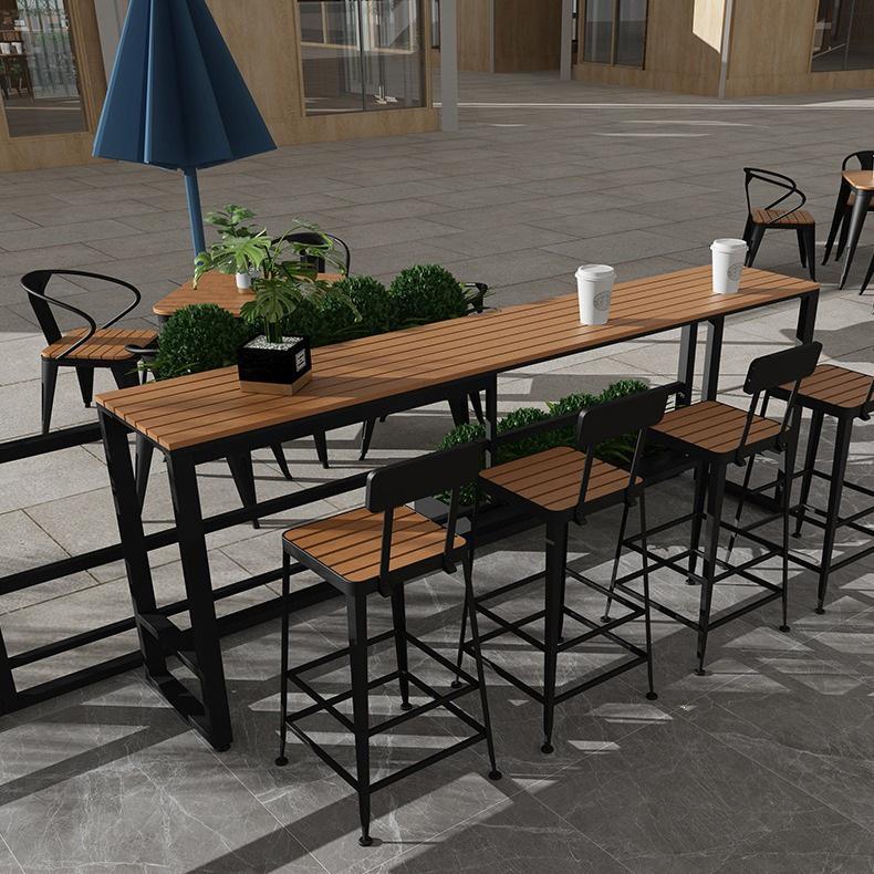 3m Outdoor Wood-Plastic Bar Table and Chairs for Coffee Shops & Seaside Milk Tea Shops