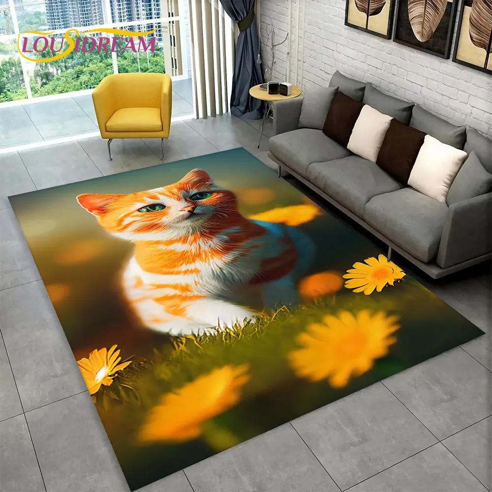 Большой коврик с 3D рисунком милого кота, ковер для гостиной, спальни, дивана, коврик для кухни, украшение для кухни, детский нескользящий напольный коврик