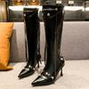 Сексуальные высокие каблуки роскошные женские высокие сапоги брендовые дизайнерские готические туфли с острым носком осенние челси новые рок кожаные ботинки женские