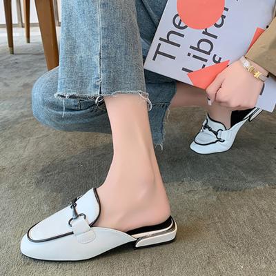 Тапочки Baotou на низком каблуке, осенняя новая корейская версия, полутапочки Horsebit, женские уличные тапочки на плоской подошве, женская обувь большого размера