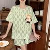 Пижама женская с короткими рукавами, шорты, круглый вырез, костюм для студентов, милая и милая мультяшная женская тонкая домашняя одежда, которую можно носить на улице