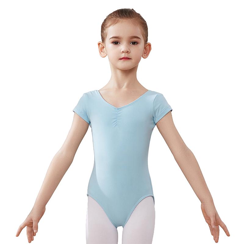 Балетные купальники для девочек с коротким рукавом, хлопковые с тюлем, одежда для балетных танцев, костюм для гимнастических тренировок