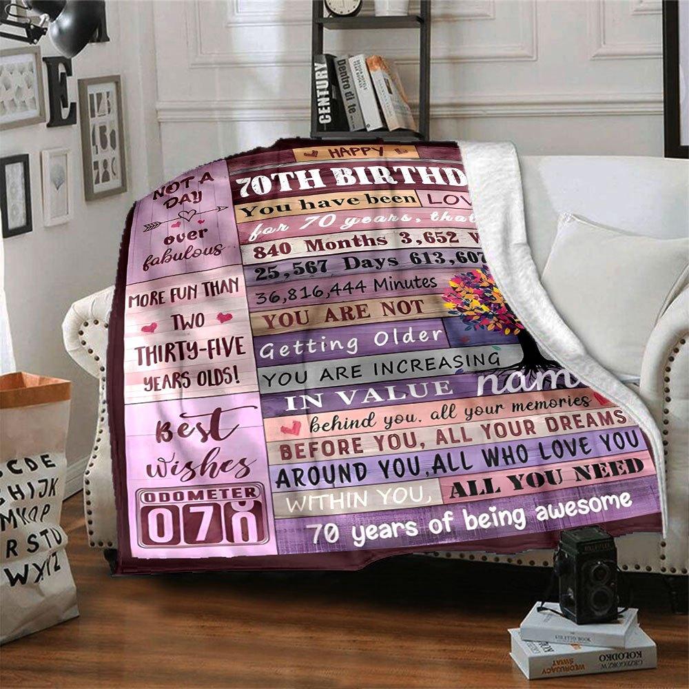 70Th Birthday Celebration Gift Personalized Blanket Personalized Text Soft Cozy Versatile For Sofa Couch Office Bed Picnics All Season Use Stylish