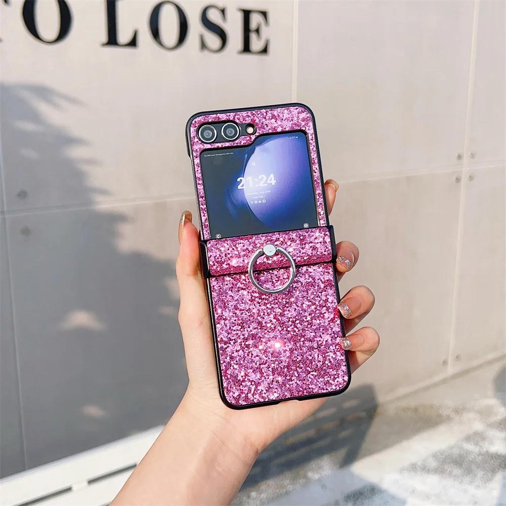 Чехол для телефона с кольцом, бриллиантовой сверкающей пудрой для Samsung Galaxy Z Flip 6 5 4 3 Flip6 Flip5 Flip4 Flip3, защитная противоударная крышка