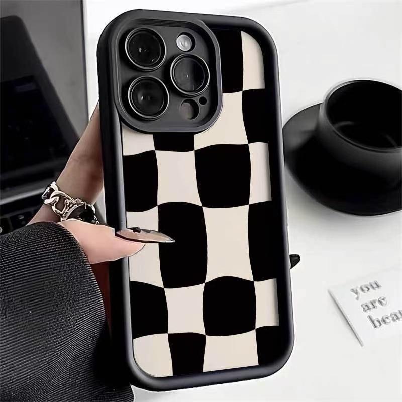 Color-blocked plaid case for Apple iPhone 15, 14 Pro, 16 Pro, 17 Pro, full coverage, 13mm drop protection