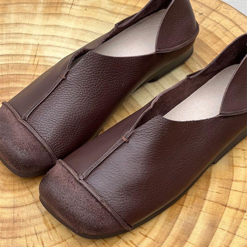 Fashion Brown Leather Pure Handmade Shoes The Retro Art Mori Girl Shoes Women's Casual Flats Shoes Two Way To Wear