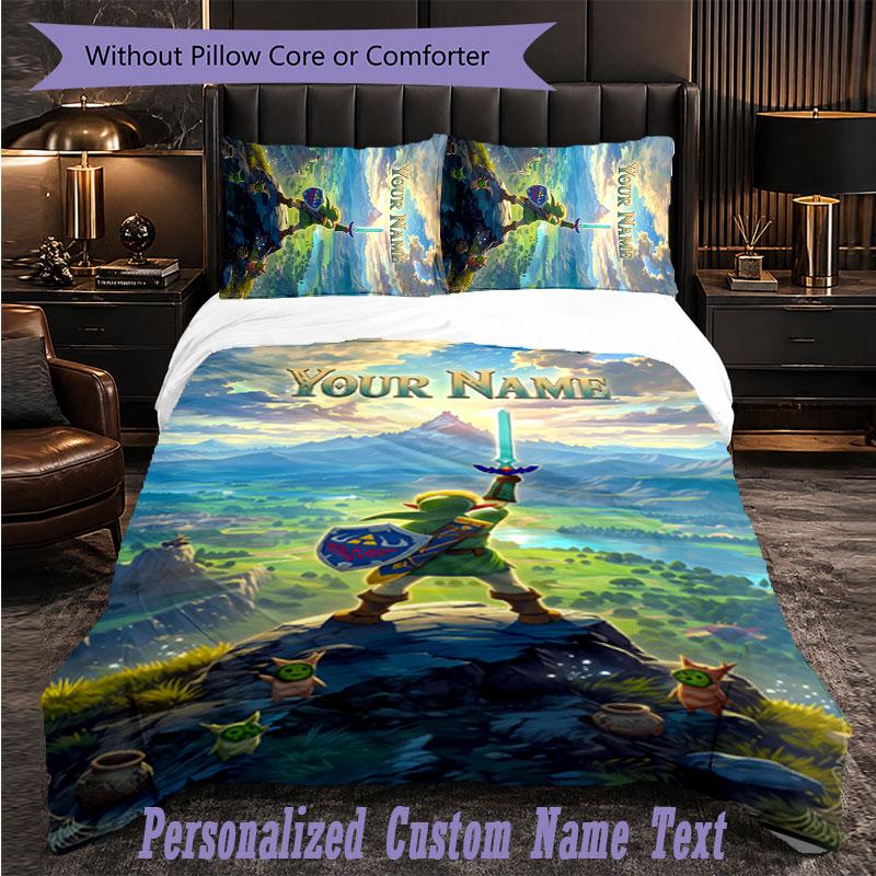 Personalized 3Pcs Bedding SetZelda Custom Text Duvet Cover Pillowcase Set Bedroom Gift