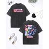Flower Creative Graffiti Prints Washed T-Shirt Women Cotton Oversized Tops Comfortable Distressed O-Neck T Shirt  Clothes